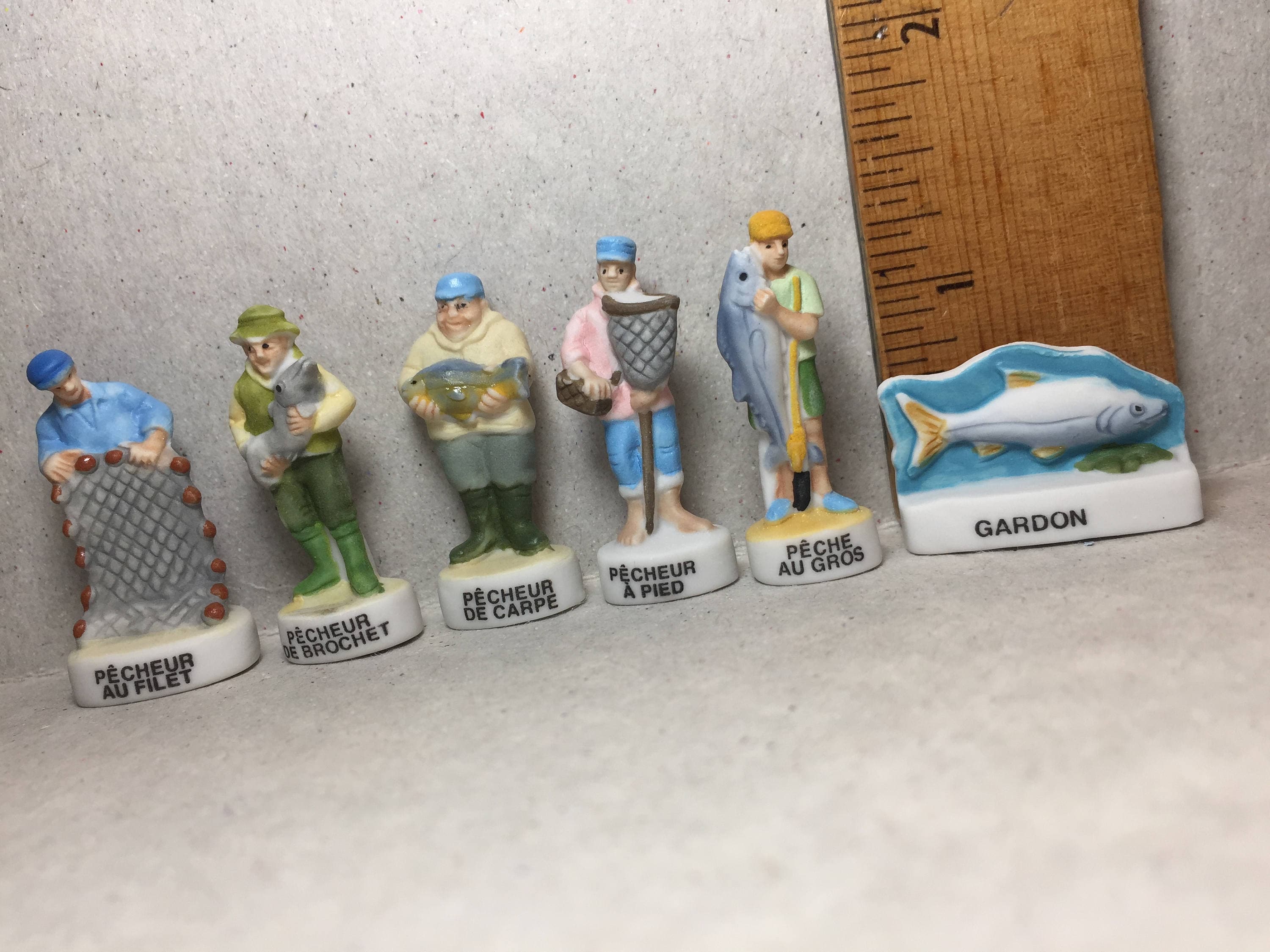 FISHING Fishermen FISHERMAN French Feve Feves Hand Painted Porcelain  Dollhouse Figurines Miniatures TT7 