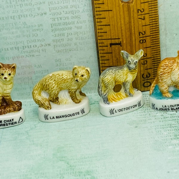 Forest Animals European Wildcat Mongoose Bat-eared Fox Otter Zoo animal - French Feve Feves Porcelain Dollhouse Miniatures G313