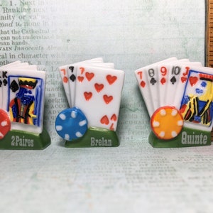 3 of a Kind, 2 Pairs & STRAIGHT Gambling Tiny Playing Cards POKER Las Vegas - French Feve Feves Figurine Dollhouse Miniatures  Q48