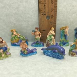 Mystical Sea MERMAIDS Mermen Neptune Poseidion Sea Sprite Sirens Atlantis -  French Porcelain Feve Feves Figurine Dollhouse Miniatures PP50