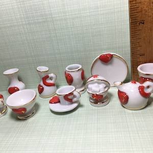 HEART DISHES Love Wedding China Bowl Platter Plate Serving Dishes Valentine&#39;s - French Feve Feves Porcelain Dollhouse Miniatures Mini BB21