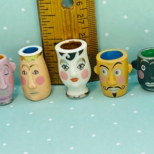 ODDBALL VASES Cartoon Faces Art Pottery Planters Pots & Modern Decor Vase Crock French Feve Feves Porcelain Dollhouse Miniatures O6 image 2
