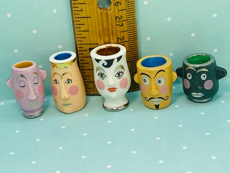 ODDBALL VASES Cartoon Faces Art Pottery Planters Pots & Modern Decor Vase Crock French Feve Feves Porcelain Dollhouse Miniatures O6 image 2