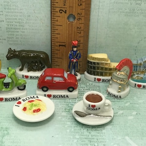 I Love ROME Souvenirs of Italy; WIne Pasta Scooter Wolf Colosseum Trevi Fountain Vatican Helmet French Feve Feves Dollhouse Miniatures LL102
