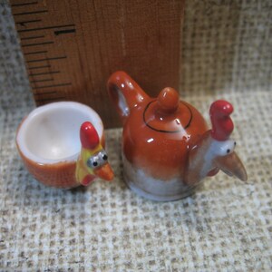 CHICKEN Animal Rooster Cup & Teapot Set Hen Chick French Feve Feves Figurines Miniature C45 image 3