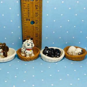 BASKET Pups Vintage  Dog Dogs Puppies Hounds in a woven basket 2 pcs pick Favorite  French Porcelain Feve Feves Mini Figurine Miniature SS81