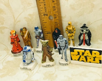 STAR WARS 10-delige set Yoda Darth Vader Maul Padme R2-D2 Chewie C-3PO VINTAGE Franse Feve Feves beeldjes miniaturen G207
