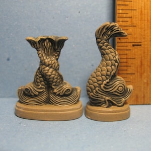 Carved DOLPHINS Antique Style Statues serpent dragon fountain Gutter downspout French Feve Feves Porcelain Dollhouse Miniatures FF5