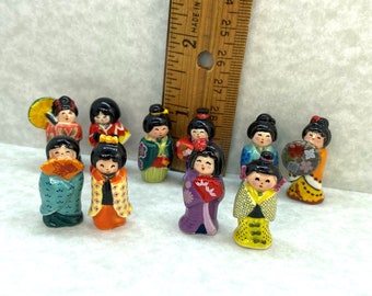 GEISHA Dolls KOKESHI Japanese Doll Kimono Asian Dress Chinese Toy Statue Figures - French Feve Feves Figurines Dollhouse Miniatures G3