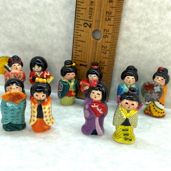 GEISHA Dolls KOKESHI Japanese Doll Kimono Asian Dress Chinese Toy Statue Figures - French Feve Feves Figurines Dollhouse Miniatures G3
