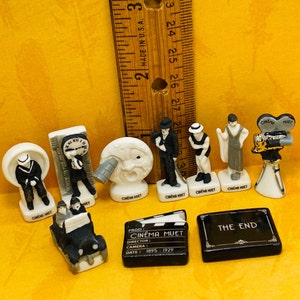 FILMES MUDOS Filmes Clássicos Cinema Charlie Chaplin Ícones Ator Famoso Atriz Francesa Feves Estatuetas de Porcelana Miniaturas de Casa de Bonecas Vv45