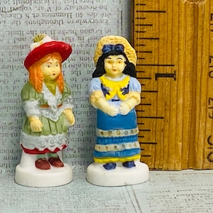 2 Victorian Girls Children Miniature Dolls Dollhouse nursery toys French Feve Feves - Porcelain Figurines D20