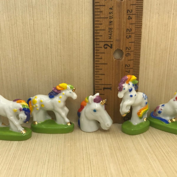 5 RAINBOW UNICORNS Tiny Cartoon Colorful Unicorn Licorne Legends Mythology Beast  -  French Feve Feves Mini Dollhouse Miniature E97