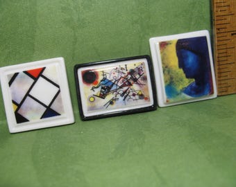 MODERNE KUNST uit het midden van de eeuw Museum Meesterwerk Schilderijen Mondriaan, Kadinsky, Redon - Franse Feve Feves-poppenhuisminiaturen RR40