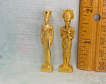 Nefertiti & Osiris GOLD METAL Pharaoh Egyptian Mythology Miniature Art Museum Statue French Feves Metal Figurine Dollhouse  H235