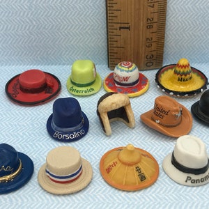 Tiny WORLD HATS Miniature Millinery Russian Fur Bowler Panama Cowboy   - French Feve Feves Dollhouse Miniatures Souvenir SS4