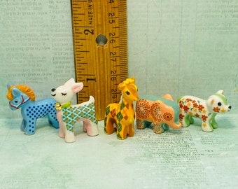 Patterned Stuffed ANIMALS Nursery Toys Horse Deer Giraffe Elelphant Bear  French Feve Feves Porcelain Figurines Dollhouse Miniatures TT28