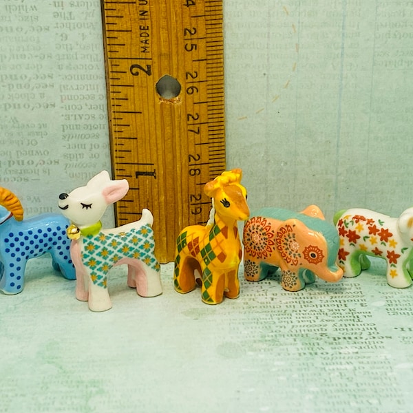 Patterned Stuffed ANIMALS Nursery Toys Horse Deer Giraffe Elelphant Bear  French Feve Feves Porcelain Figurines Dollhouse Miniatures TT28