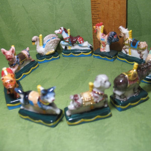 Merry Go Round Animals Carousel Horse Swan Bear Dog Cat Tiny Miniature Set of 10, or Singly  - French Feve Feves Dollhouse Miniatures V33