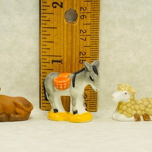 Tiny Manger Farm ANIMALS Cow Donkey Lamb Mule Sheep Nativity Figures Santons Miniature Creche -  French Feve Feves Porcelain Figurines D20
