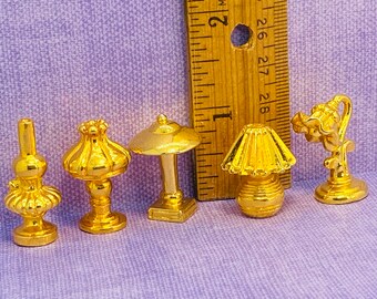 Vintage tafellampen licht goud gouden metalen figuur miniatuur - Franse Feve Feves metalen beeldje poppenhuis decor verlichting KK107