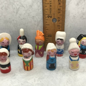 FRENCH Women Regional Traditional Folk Costume Hats Headwear Female Kokeshi Dolls - Feve Feves Figurines Dollhouse Miniatures AB80