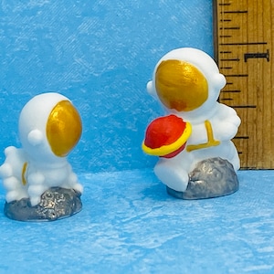 2 Tiny Astronauts Spacemen Dog OUTER SPACE  Spaceman Astronaut  -  French Feve Feves Figurines Porcelain Dollhouse Miniatures LL140