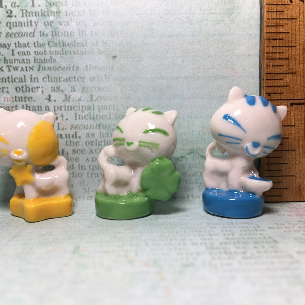 PATCHES colorful CATS Hand Painted Porcelain Cartoon Cat Kitten Kittens Kitty Figurines - French Feve Feves Dollhouse Miniatures F105