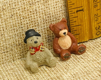 TEDDY BEAR Couple Pair Bears - French Feve Feves Figurines Porcelain Dollhouse Miniature Figures OO77