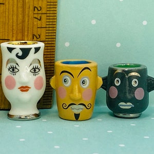 ODDBALL VASES Cartoon Faces Art Pottery Planters Pots & Modern Decor Vase Crock French Feve Feves Porcelain Dollhouse Miniatures O6 image 4