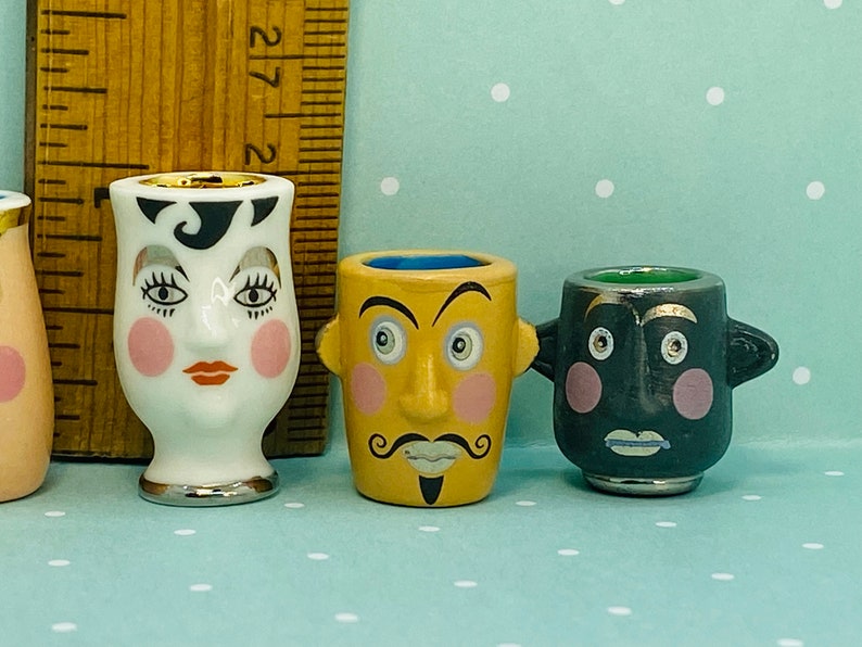 ODDBALL VASES Cartoon Faces Art Pottery Planters Pots & Modern Decor Vase Crock French Feve Feves Porcelain Dollhouse Miniatures O6 image 4