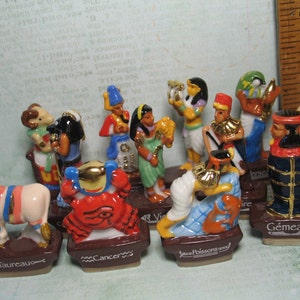 EGYPTIAN ZODIAC Horoscope Pharoah Aries Gemini Pisces Art Egypt 12pcs - French Feve Feves Porcelain Figurines Dollhouse Miniature H215