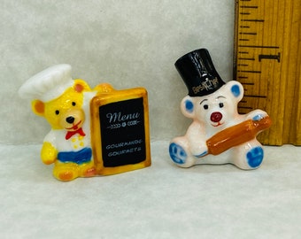 TEDDYBEER CHEFS Chef-duo Knuffeldieren Speelgoed Beren uitverkoop Handgeschilderde Franse Feve Feves Porseleinen Poppenhuis Miniaturen P113