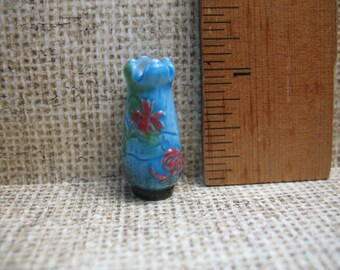GALLE Art Pottery Blue Floral Vase Gallé Museum Reproduction - French Feve Feves Porcelain Dollhouse Miniatures W20