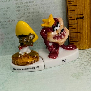 Taz & Speedy Gonzales Tasmanian Devil Warner Brothers Looney Tunes Cartoon Vintage Figures French Feves Porcelain Dollhouse Miniatures MM101
