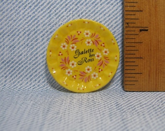 King Cake Plate Platter FOLK ART DISHES  Yellow Country Flowers Birds Floral Clearance French Feve Dollhouse Miniatures Q101