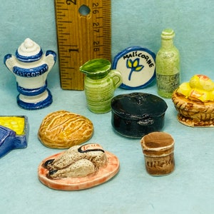 Vintage Epiphany MEAL Celebration 10pcs Turkey Casserole Pitcher Pastry Wine Malicorne French Feve Feves Porcelain Dollhouse Miniatures V139