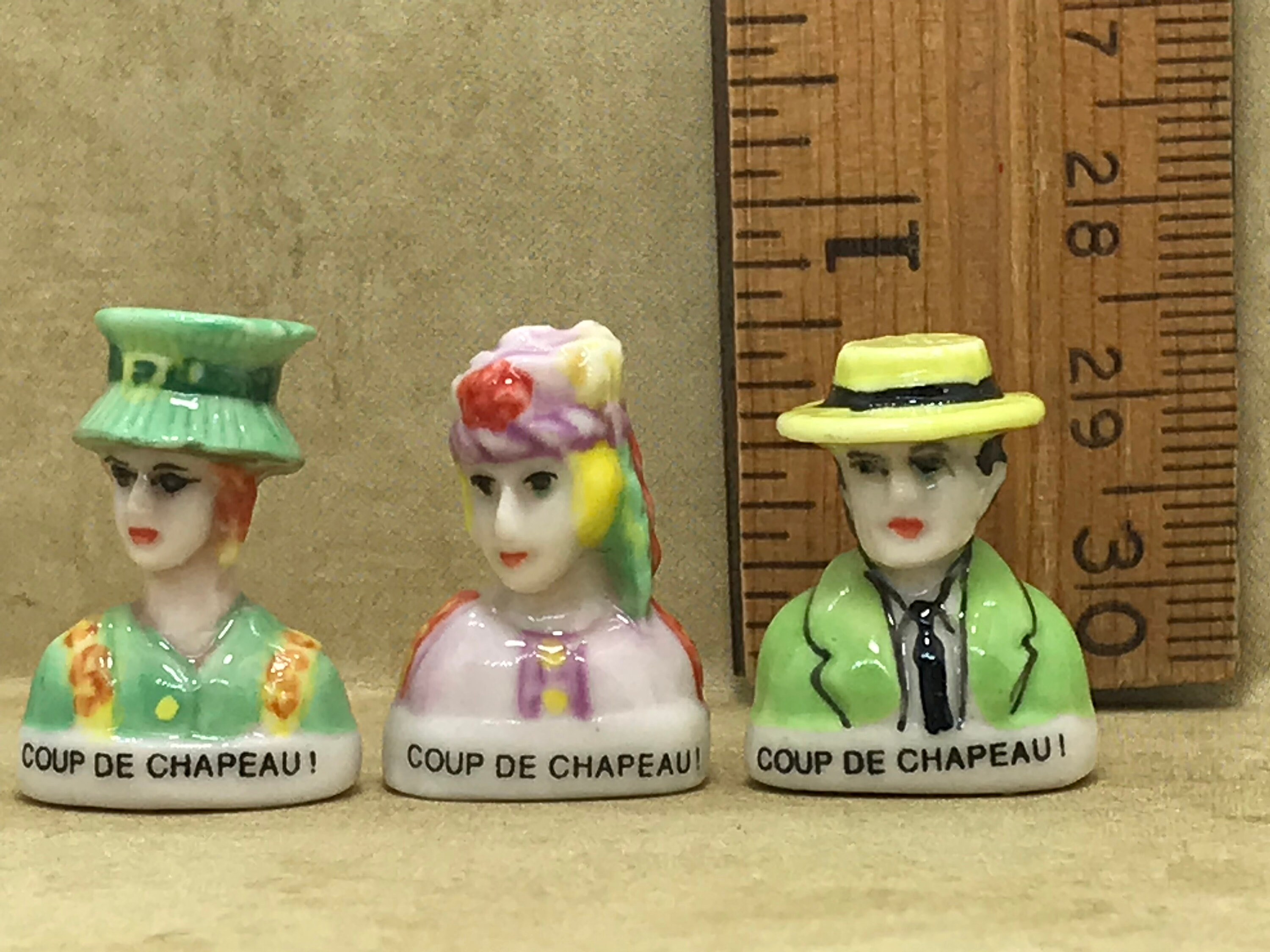 Fashionable Male Busts Men in HATS Man  Chapeau 30s 40s Fashion Hat French Feve Feves Figurines Doll House Miniatures JJ81