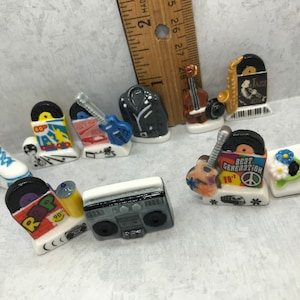 MUSICAL GENRES Rock Disco Jazz Rap Beat Generation Music  - French Feve Feves Dollhouse Miniatures V234
