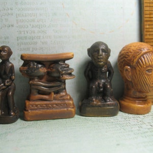African Primitive TRIBAL ART Statues Tiny Miniature Bust Headrest Idol - French Feve Feves Figurines Doll House Miniatures  HH40