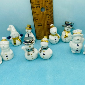 Silver & Gold CHRISTMAS SNOWMEN Snowman Winter Snow Hand painted French Feve Feves Porcelain Figurines Dollhouse Miniatures Mini  S1