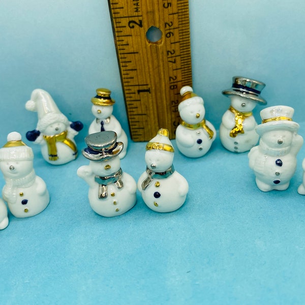 Silver & Gold CHRISTMAS SNOWMEN Snowman Winter Snow Hand painted French Feve Feves Porcelain Figurines Dollhouse Miniatures Mini  S1