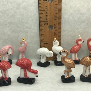 PINK FLAMINGO Pairs Couples Bird Birds Gold White Rose Flamingos  -  French Porcelain Feve Feves Mini Figurine Miniature  PP60