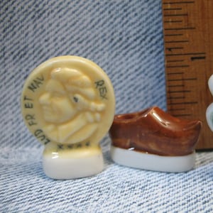 Traditional Shoe, Coin & Four Leaf Clover Shamrock Clog Wooden Money Gold Piece - French Feve Feves Good Luck Charms Miniatures Q40 image 2