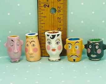 ODDBALL VASES Cartoon Faces Art Pottery Planters Pots & Modern Decor Vase Crock - French Feve Feves Porcelain Dollhouse Miniatures O6