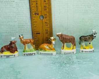 Tiny SAFARI ANIMALS Horned Antelope Gazelle Springbok Gnu Oryx Vintage French Feve Feves Figurines Miniatures G313