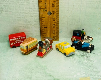 Modes of TRANSPORTATION Bus Trolley Car Train Taxi Auto Wagon Carriage  Tiny Porcelain French Feves Figurines Dollhouse Miniature UU6