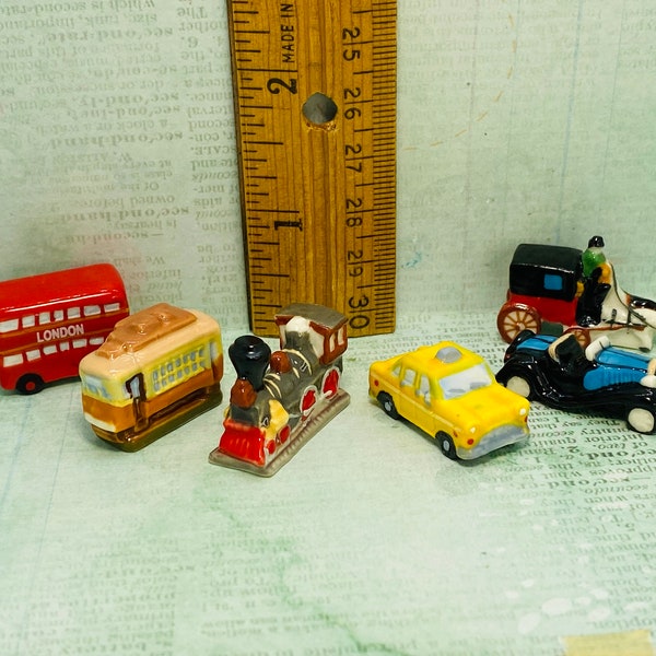 Modes of TRANSPORTATION Bus Trolley Car Train Taxi Auto Wagon Carriage  Tiny Porcelain French Feves Figurines Dollhouse Miniature UU6