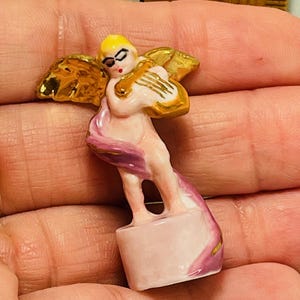 Renaissance ANGEL with Lyre Harp Musician Nativity Figures Santons Miniature Creche French Feve Feves Porcelain Dollhouse Figurines KK131