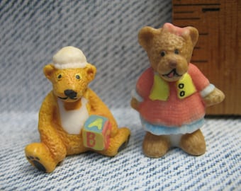 TEDDYBEER paar paar beren VINTAGE Franse Feve Feves beeldjes porselein miniatuur figuur poppenhuisminiaturen U4